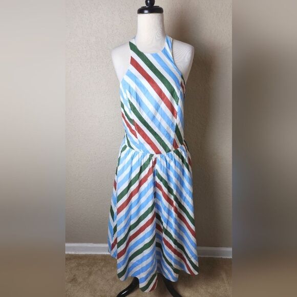 Maeve Anthropologie Halter Midi Sundress Striped Neutral Mot Size M - Picture 4 of 11